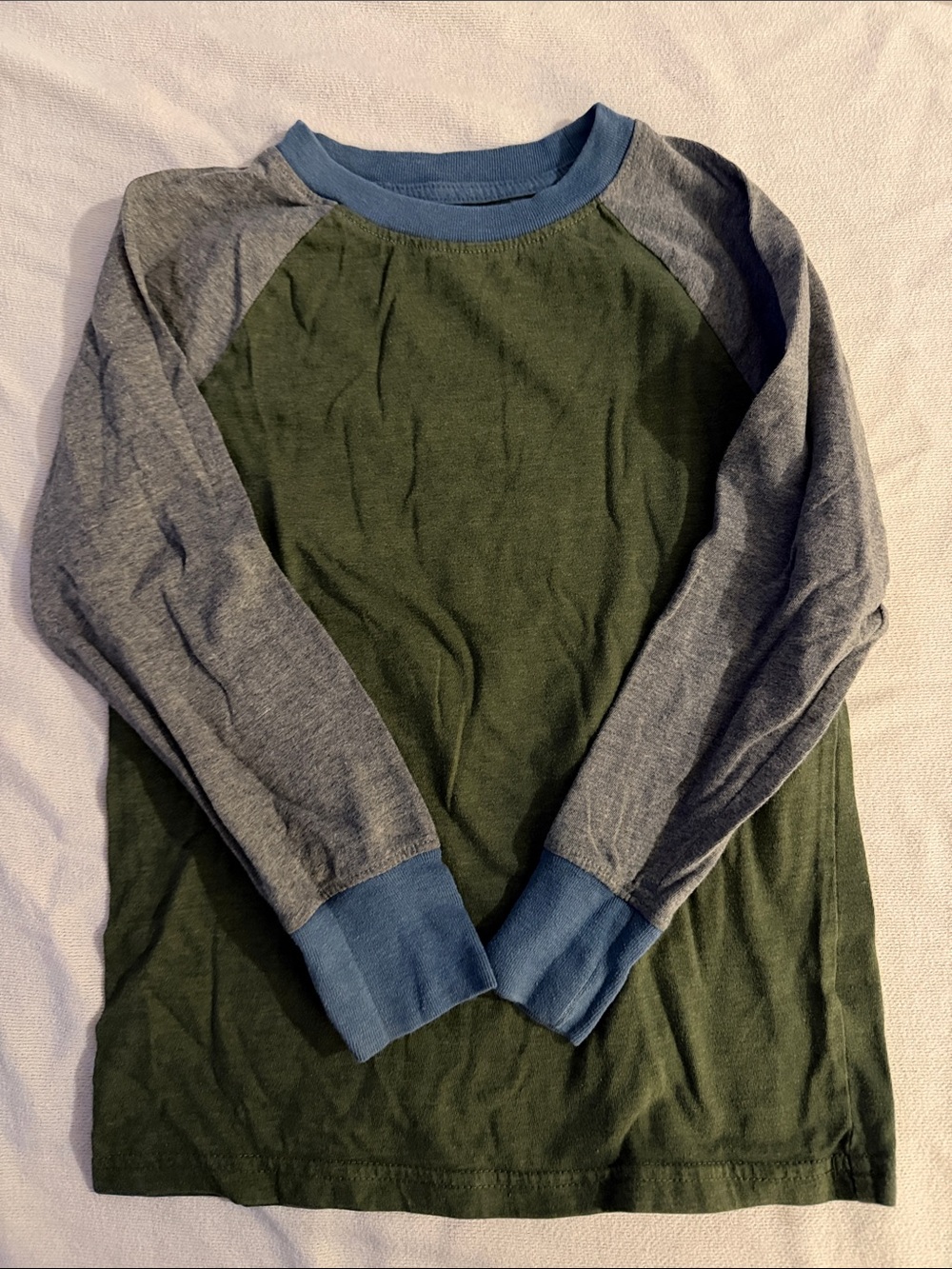 Cat & Jack Olive Green and Gray Raglan Crewneck Sweater